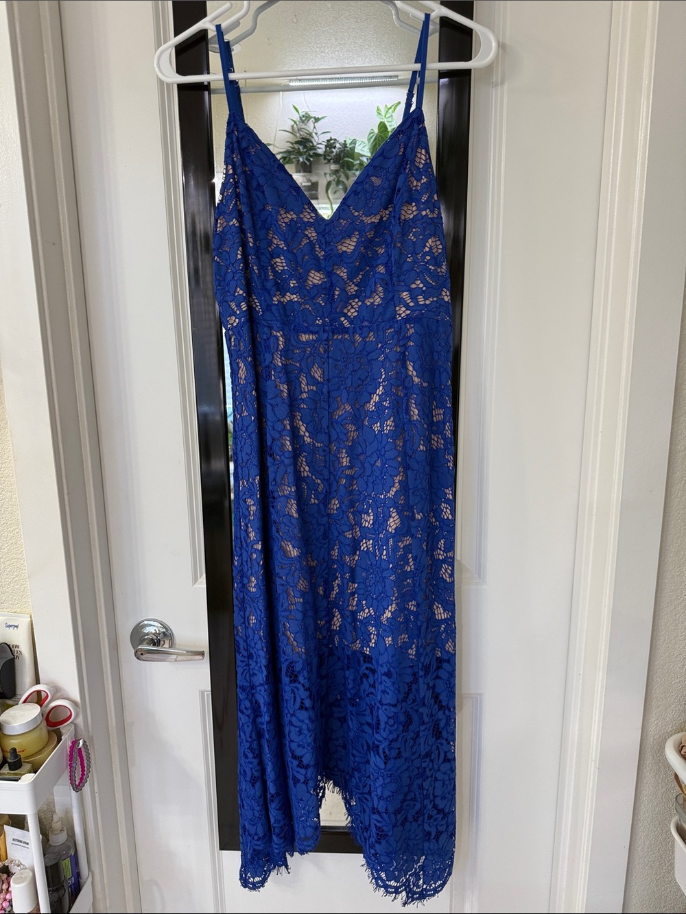 Lulu's Royal Blue Floral Lace Maxi Slip Dress